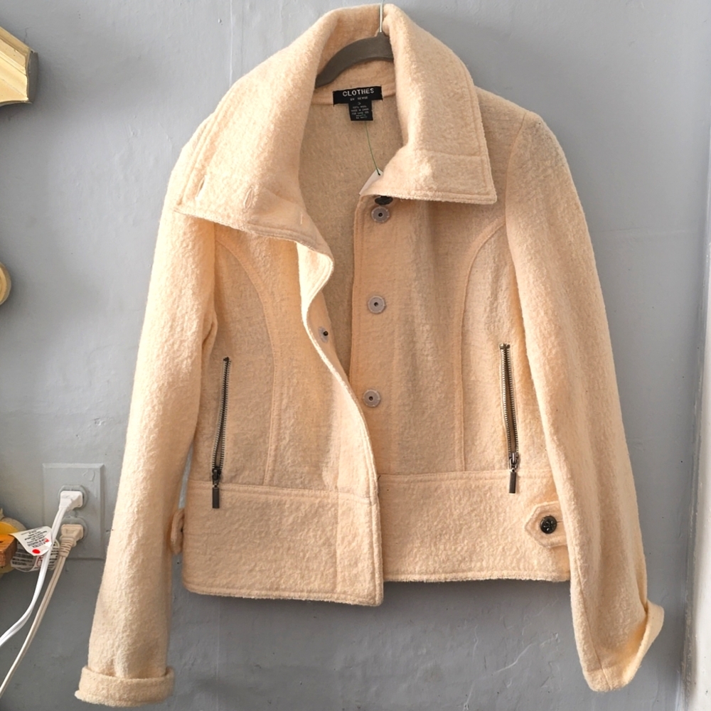 Vintage CLOTHES by Revue BOUCELE  100% Wool Creme Knit Blazer Neutral Capsule S